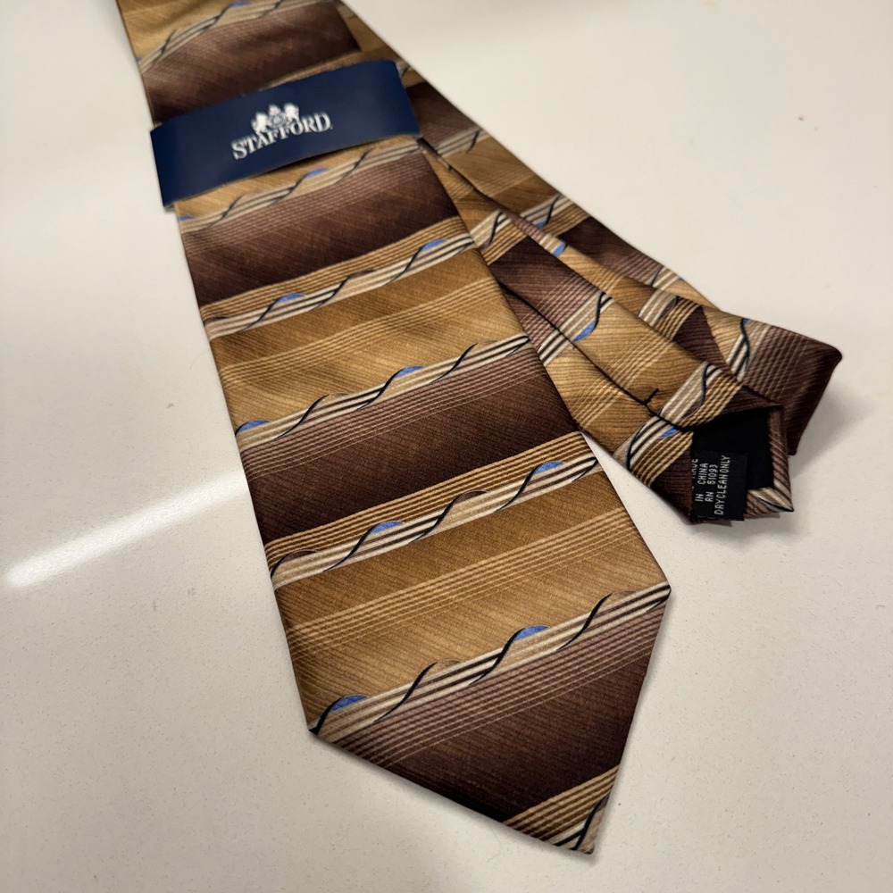 Stafford Tie Brown Striped Silk Hand Made Business Formal NWT Business Necktie